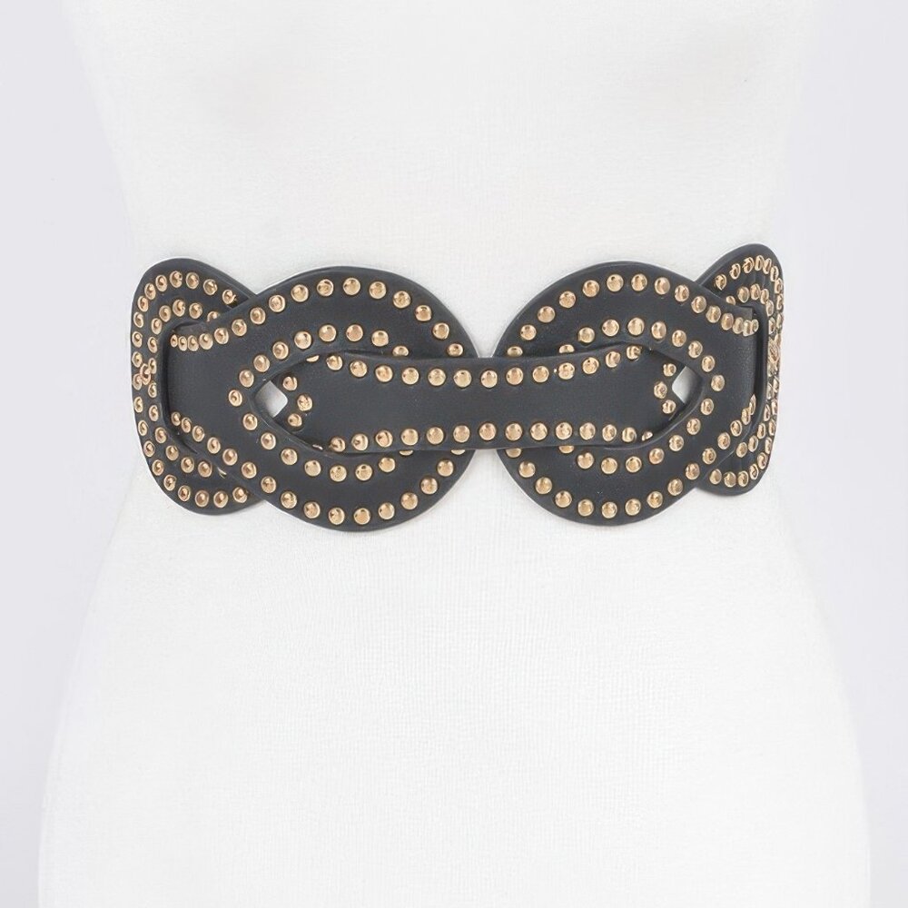 Faux Leather Metal Studded Plus Size Elastic Belt